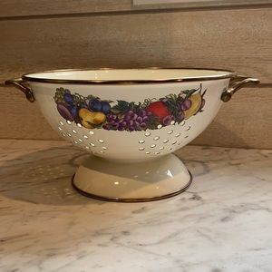 Large Steel Colander Enamel Coating Colorful Fruit Design